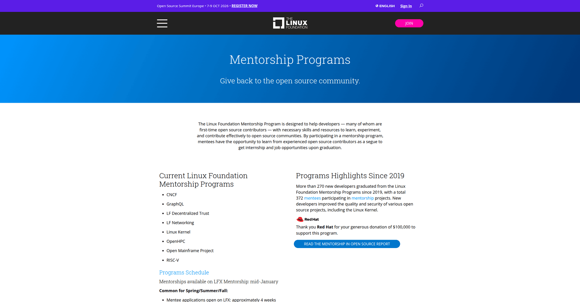 Linux Foundation Mentorship Program banner